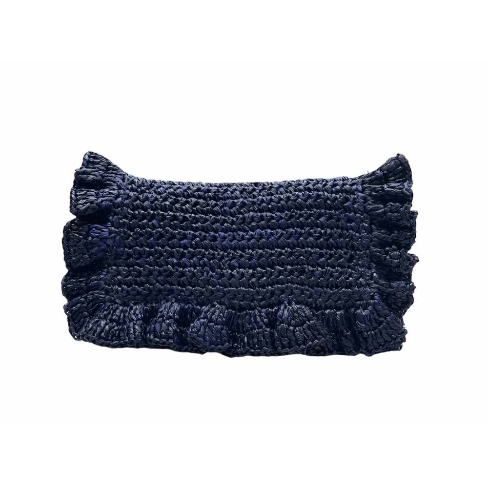 NEW LAGGO women's riwana raffia ruffle clutch in navy